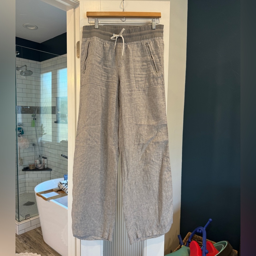 Athleta Grey Wide Leg Linen Pants Size 8